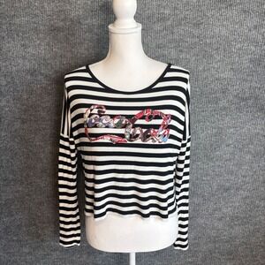 Vintage Coke Jeans Womens Black White Striped Coca-Cola Patchwork Logo Size M